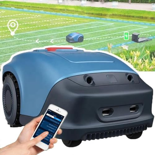 HQYMXYGEUR Robot Lawn Mower w/Stable Boundary Wire-Automatic Robotic Grass Cutter Machine Lawnmower,Auto Mapping & Charging for lawn area 1200㎡,Smart U-Shape Path Efficient Cutting(Blue)