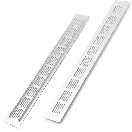 WJUAN Belüftungsgitter 2 Stück Aluminium silber 400x50 mm für Schränke | Lüftungsgitter aus Aluminium für Kleiderschränke, Küchenmöbel und Türen, verbessert Luftzirkulation durch einfache Montage