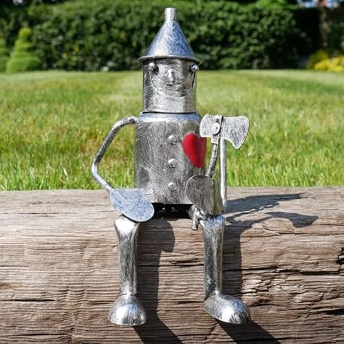Fyne-Finds Tin Man Garden Statue Metal Figure Wizard Of Oz Found His Heart Ornament Vintage Gift Indoor Outdoor Sculpture Figurine (Sitting Tin Man)