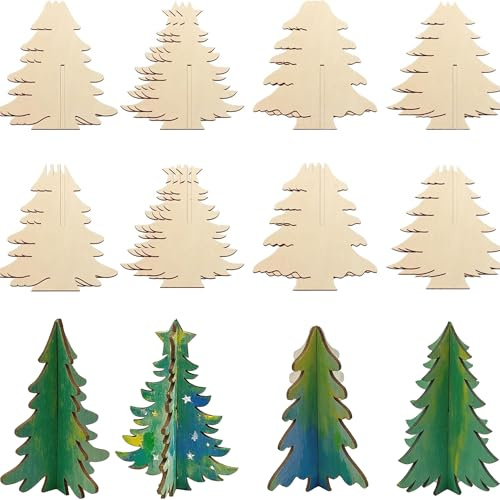 SEABABOO Albero Di Natale In Legno 3D 8 Pezzi Decorazione Albero Di-Natale In Legno Decorazioni Natalizie Fai Da Te per Natalizie Artigianato DiNatale