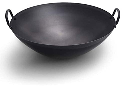 Wok de hierro fundido, wok chino con fondo redondo, woks y sartenes para saltear, precurado para una superficie antiadherente, para cocina eléctrica, inducción, grande, negro, 65 cm/25,5 pulgadas