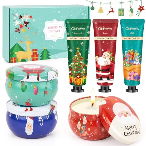 Christmas Candles Gift for Women,Hand Ceam Set,3 Pack Aromatherapy Candles for Home Scented,Travel Size Bulk Hand Lotion for Dry Cracked Hands, Appreciation Gift for Christmas Home Decor