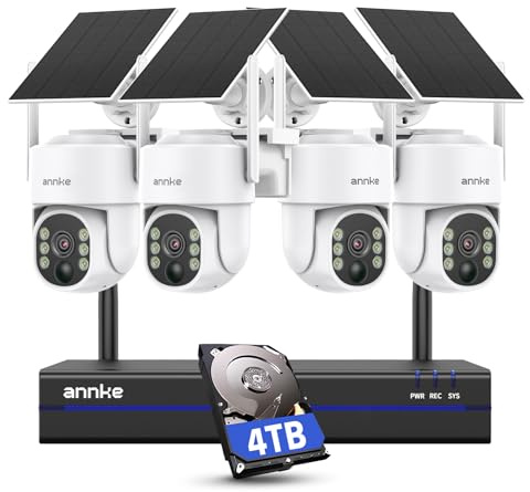 ANNKE 4MP Wireless Security Camera System, 16CH 4K NVR CCTV Camera System with 4TB HDD, 4PCS Solar Security Camera Outdoor, 360° Surveillance, Color Night Vision, 2-Way Audio, 2.4/5 GHz WiFi