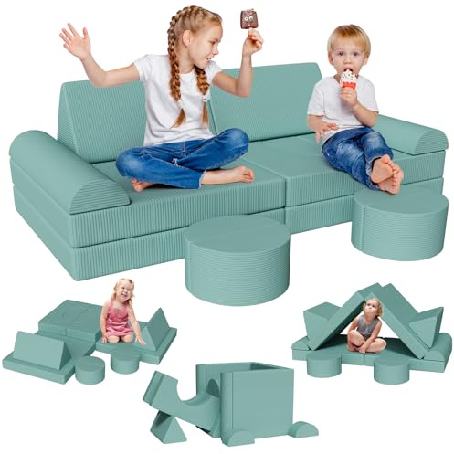 Clevich Divano componibile per bambini, divano per bambini convertibile confortevole, mobili per camera da letto e sala giochi per tutti-piccoli, possibilità di gioco infinito, velluto a coste (verde)