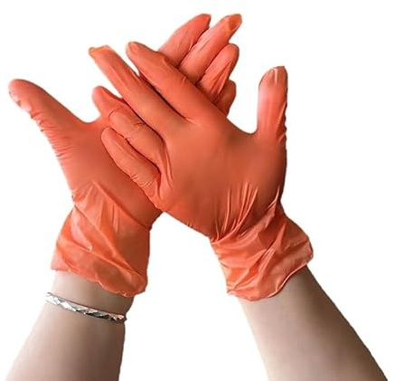 PBHOVIITG Guantes de nitrilo desechables color naranja (50/100 unidades) for limpieza doméstica, seguridad laboral, jardinería y cocina(50PCS,L)