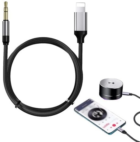 VTYTZZ Prise Jack pour Iphone,Adaptateur IphonePour Autoradio,Cable Jack Iphone,CableAuxiliaire Voiture Compatible avec Iphone14/13/12/11/Xs/Xr/8/7/Ipad/Se/Pro,avec Cable Aux 1 Mètre 3.5mm Mâle,Noir