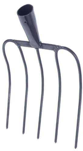 NOLITOY Horquilla para Estiércol de Hierro Práctica para Jardinería y Campo, Horca Portátil de 5 Púas Sólidas para Césped, Limpieza Agrícola Multifunción, Herramienta Resistente