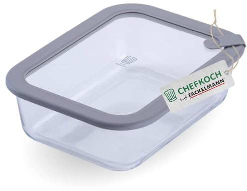 FACKELMANN Chefkoch trifft Vorratsdose mit Glasdeckel – 1520ml, Frischhaltedose aus Borosilikatglas, rechteckig, mikrowellen-, backofen- und gefrierfest, luftdicht & auslaufsicher, Ideal für Mealprep