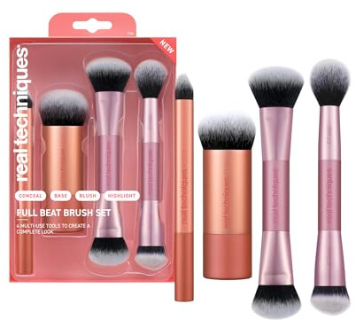 Real Techniques Full Beat Set Maquillage, Kit 4 Pinceaux pour Fond de Teint, Anti-Cernes, Blush, Contour, Illuminateur & Poudre, Format Voyage, Fibres UltraPlush Douces, Cruelty-Free