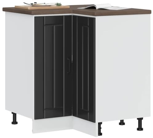 Teenpull Lucca Küchen-Eckunterschrank Schwarz Holzwerkstoff 75,5x75,5x81,5cm verstellbare Füße, großer Stauraum für Küche, Vorrat Buffet Beistellmöbel, feuchtigkeitsbeständig