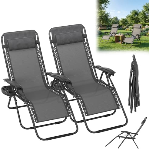 ACXIN Liegestuhl Klappbar Extra Breit, Sonnenliege und Gartenliege Wetterfest mit Zwei-Stufen-Rückenverstellung, Campingstuhl Faltbar für Balkon und Terrasse, Stabil bis 120kg(Anthrazit, 2 Stück)