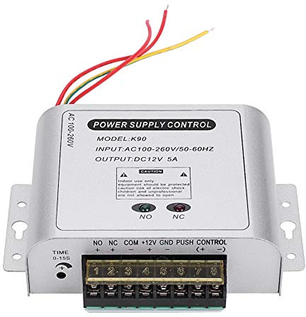 Adaptador de Fuente de alimentación para de Control de Acceso a Puertas de 12 V y 5 A, Entrada de 110–240 V, retardo Ajustable de 0–15 s, para Controlador de Acceso con 2