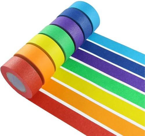 7 Rotoli Washi Tape, Nastri Adesivi Colorati, Scotch Decorativo, Nastro Carta per Mascheratura Arcobaleno per Fai da Te, Lavoretti Bambini, Etichettatura e Decorazione (20mm x 13m)
