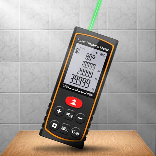 Laserentfernungsmesser, Grünes Laser-Messgerät mit Winkelsensor für BAU | Bis zu 4x heller grüner Laser, ±2mm Genauigkeit, 0,25 s Messung, Fläche, Volumen, Pythagoras für Bau & Renovierung