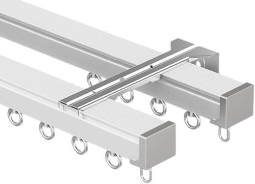 Slitstark gardinstång i aluminiumlegering dubbel skena – 1-6 m tak- eller väggmontering gardinstång kit för vardagsrum och sovrumSmidig glidningssystem enkel installation