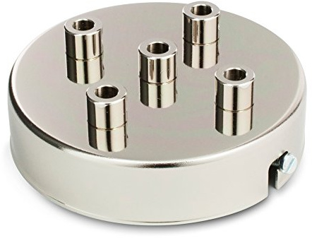 Deckenbaldachin Lampenbaldachin Metall 5-fach (mit 5 Kabelauslässen) 100x24mm, Nickel-Finish - inkl. Zugentlastung aus Metall