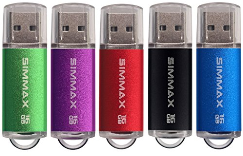 Memorias USB 5 Piezas 16GB USB 2.0 Stick Flash Drive Pendrives Almacenamiento Datos por SIMMAX (16GB Verde Púrpura Rojo Negro Azul)