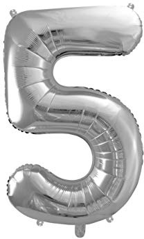 DaLoKu Luftballon Zahl 86cm XXL Folienballon Geburtstag Alter Silvester Dekoration Party, Farbe: Silber, Größe: 5