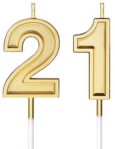 Syhood 21st Birthday Candles Cake Numeral Happy Birthday Cake Candles Topper Decoration for Wedding Anniversary Celebration Favor(Gold)