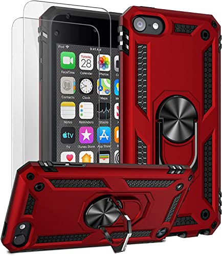 ULAK Custodia iPod Touch 7 Generazione, Cover iPod Touch 6/5 Progettata Rigida PC Adatta Perfettamente Anello Militare con Prottetiva Custodia per Apple iPod Touch 5a/6a/7a Generazione,Rossa