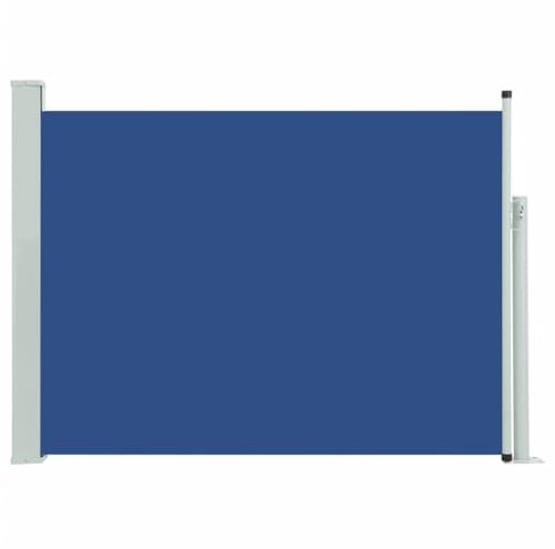 vidaXL Toldo Lateral Retráctil para Patio Pantalla de Terraza Mampara Parasol de Exterior Jardín Tela de Lona PU Azul Soporte de Hierro 100x500 cm