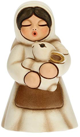THUN - Figur Krippe Damen mit Kaninchen - Weihnachtsdekoration Haus - Linie Krippe, weiße Variante - Keramik - 5 x 5 x 8 h cm