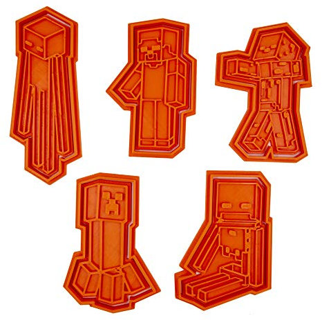 PlasticJewels Set 5 Tagliabiscotti Stile Minecraft - Formine Biscotti Stampa 3D PLA Biodegradabile - Kit per Feste Gamer, Costruzioni & Dolci a Tema