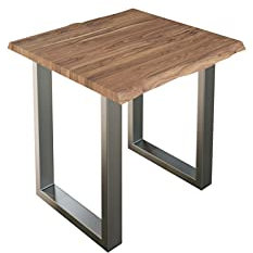 SAM Esszimmertisch 80x80 cm Lauren, Baumkantentisch aus Akazienholz, massiv + stonefarben, U-Metallgestell Silber, Esstisch mit echter Baumkante