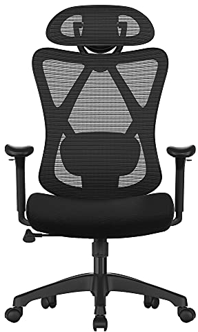SONGMICS Ergonomischer Bürostuhl, Computerstuhl, Mesh-Stuhl, Lendenkissen und Kopfstütze verstellbar, maximale Belastung: 150 kg, höhenverstellbar, Tintenschwarz, OBN063B01