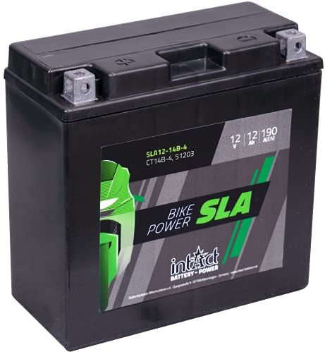intAct - AGM MOTORRADBATTERIE | Batterie für Roller, Motorrad, Quad. Wartungsfreier & auslaufsicherer Akku | SLA12-14B-4, CT14B-4, 12V Batterie, 12 AH (c20), 190 A (EN) | Maße: 150x69x145mm