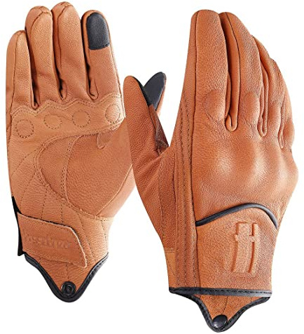 Harssidanzar Herren Motorradhandschuhe Ziegenleder Touch Bräunen S