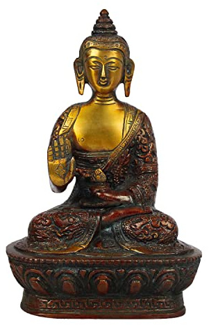 ARTVARKO Abhaya Mudra Buddha Idol Antik Kupfer Gold Messing Metall StatueTibet Buddha Buddhist Buddhismus Deko Figuren Dekoration 17.8 cm