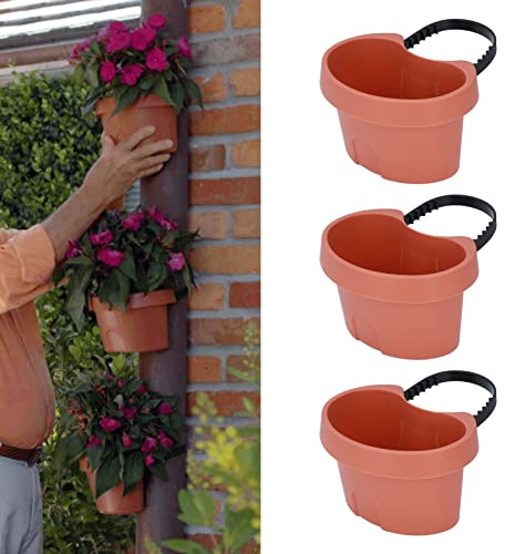 Entatial Fioriera Da Balcone, Fioriera Da Balcone Regolabile, Fioriera Sospesa, 3 pezzi 12,5x19cm Vaso di Fiori con Cinghia Regolabile Tubo di Scarico in Plastica per Piante, Talee E Piantine