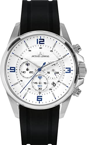 JACQUES LEMANS Herrenuhr Liverpool Silikonband massiv Edelstahl Chronograph 1-2118B