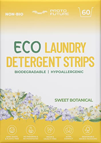 Proto Future Eco-Friendly Laundry Detergent Sheets - Biodegradable, Hypoallergenic, Zero Waste, Plastic-Free Eco-Strips - No Enzymes, Plant-Based Formula (60 washes, Sweet Botanical)