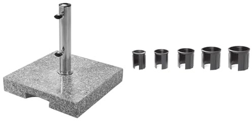 DOUBLE GRANIT Socle 25kg - Pied de parasol haute qualité avec tube inox - carré - 37cmx38cmx5.5 cm & 85897RR Inserts for Granite Parasol Stands-reducing Rings Set of 5 Douille de réduction