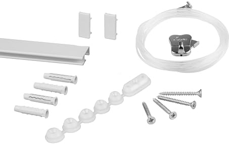 STAS Bilderschienen - Weiss / 100cm Cliprail - komplettes Set inkl. Perlonseile und Bilderhaken