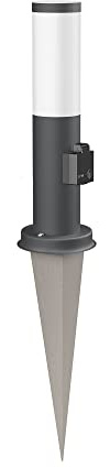 ledscom.de Pollerleuchte PORU mit Erdspieß für außen, anthrazit, rund, 38,5cm, Steckdose, inkl. E27 Lampe, 471lm, extra-warmweiß