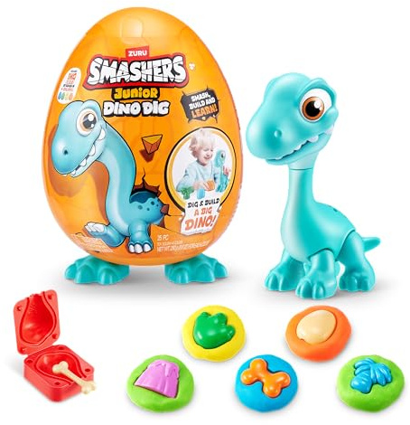 Smashers Junior Dino Dig Large Egg, Brontosaur, by ZURU 18+ Surprises, Dinosaur Preschool Toys, Build Construct Sensory Play for Kids 18 Months - 3 Years (Brontosaur)
