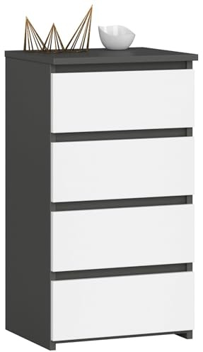 AKORD | Cajonero con 4 cajones | Cómoda Alta | Mueble Moderno para Sala de Estar, Comedor, Dormitorio, Entrada, baño | Armario Infantil | 35x40x74 cm | Gris Grafito & Blanco Frente