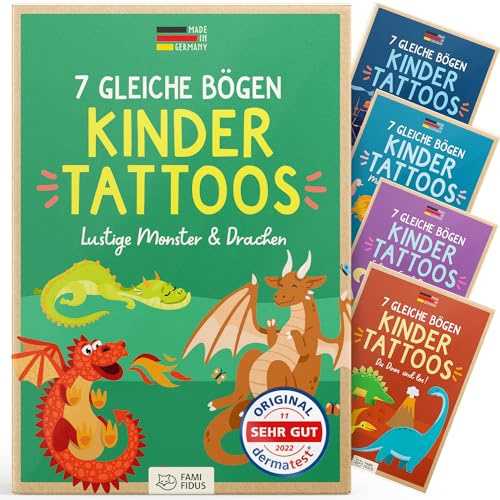 115 Skin-Friendly Temporary Tattoos I 7 Same Sheets I Dermatologically Very Good I Children's Tattoo Made in Germany I Tattoo Children I Tattoos for Children (Funny Monsters & Dragons)