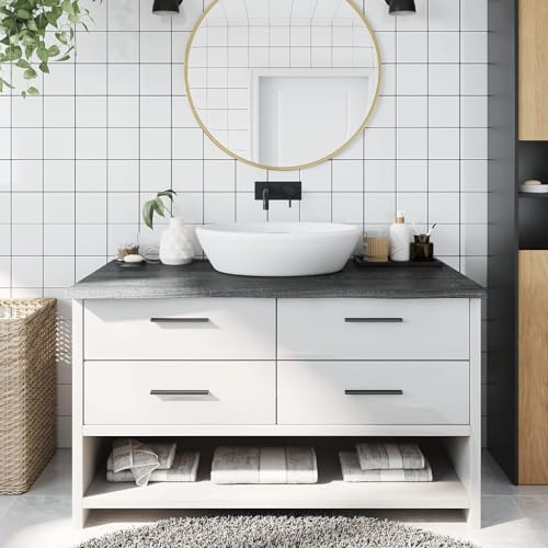 Festnight Waschtischplatte mit Baumkante für Aufsatzwaschbecken Waschtischkonsole Platte Holzplatte für Aufsatzbecken Massivholz Behandelt 100 x 60 x 4 cm Dunkelgrau#A
