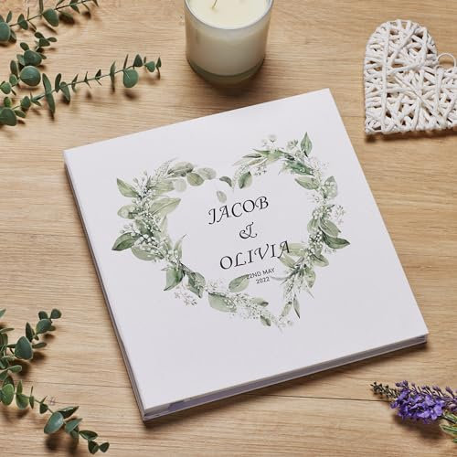 Personalised Large Linen Cover Wedding Photo Album Floral Heart