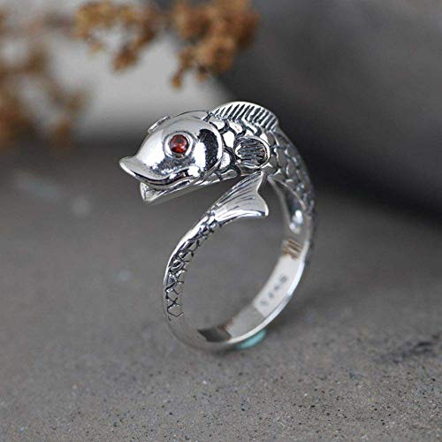 Ohrringe für Damen Einstellbare Ring Frauen,S925 Sterling Silber Retro Kreative Koi Fisch Textur Rot Zirkonia Mode Verstellbar Open Knuckle Schwanzring Finger Joint Zehenring Schmuck Für Fra
