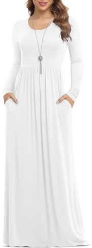 Anelune White Maxi Dress for Women, Plus Size Long Sleeve Long Dress, XL