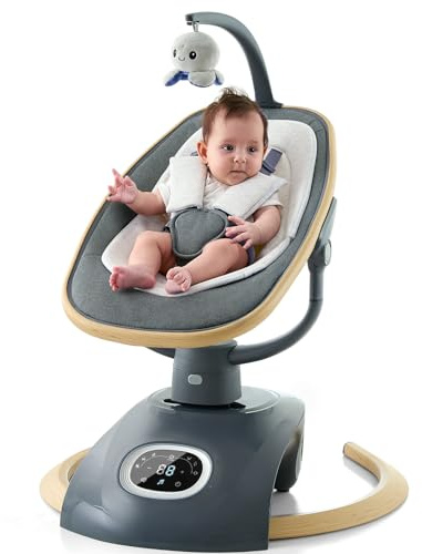 VaVaSoo Electric Baby Swing Newborn for Infants Mamroo with 5 Speeds, Multi Motion 3D Baby Rocker for Girl Boy Swingset Indoor with 13 Melodies Music, Remote Control, Dark Gray