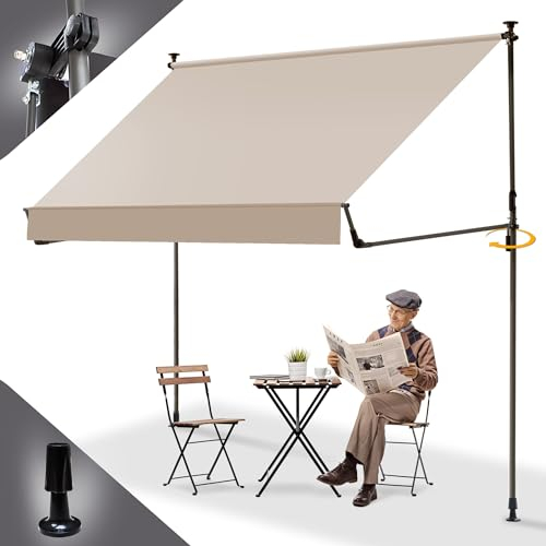 BelleMax Klemmmarkise Markise Balkon ohne Bohren, 200cm x 150cm Khaki, Balkonmarkise mit Handkurbel, Faltbarem Seitenarm, UV-Schutz, Wasserdicht und Höhenverstellbar
