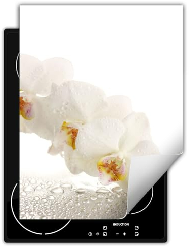 DarHaus Herdabdeckplatte Einteilig Küche Abdeckplatte für Ceranfeld Abdeckung Induktionskochfeld Aufrollbare Matte 40x52 cm, weiß - Orchidee