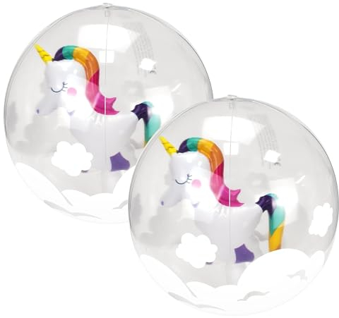 Falafoty Palla da Spiaggia Gonfiabili, 2PCS Palla da Spiaggia Trasparente Unicorno, Spiaggia Piscina Palla Giocattoli per Bambini Adulti attività Estive All'aperto, Gioco d'Acqua per Feste in Piscina