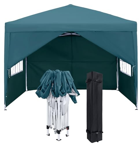 FIVMEN Carpa Plegable 3x3m con Paneles Laterales y Ventanas y Bolsa de Transporte Cenador Pabellón Protección UV Carpa para Fiestas Impermeable Gazebo Jardín Exterior Tipo B (Verde)